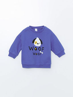 Bisiklet Yaka Bask?l? Erkek Bebek Sweatshirt
