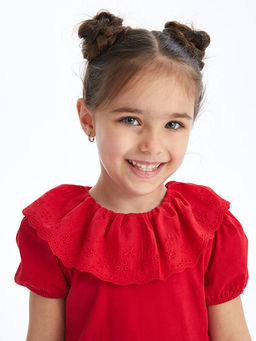 Bisiklet Yaka K?sa Kollu Nak?? Detayl? K?z Bebek Ti??rt