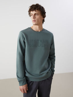 Bisiklet Yaka Uzun Kollu Bask?l? Kal?n Erkek Sweatshirt