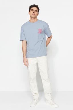 TRENDYOL MAN Gri Oversize/Genis Kesim Bisiklet Yaka Yaz? Bask?l? %100 Pamuklu T-Shirt TMNSS21TS1685 - Trendyolmilla фото 7