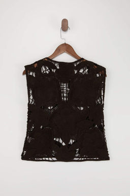 Kahverengi Cicekli Krose Detayl? Triko Ince Bluz TWOSS25BZ00587