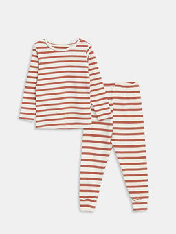 Bisiklet Yaka Uzun Kollu ?izgili Erkek Bebek Pijama Tak?m