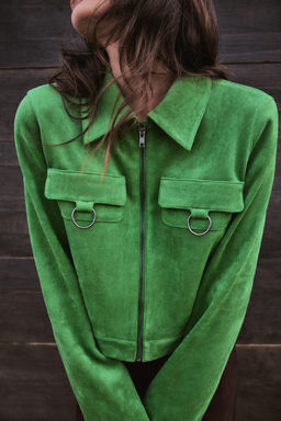 CHAQUETA CROP EFECTO ANTE / Verde manzana - Zara фото 2