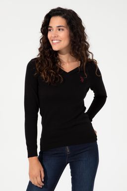 U. S. Polo Assn Женский черный базовый свитер с v-образным вырезом - U.s. polo assn фото 3