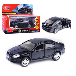 Машина металл Skoda Octavia 12 см, (двери, багаж, черный) инерц. в коробке