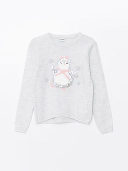 Bisiklet Yaka Desenli Uzun Kollu K?z ?ocuk Triko Kazak