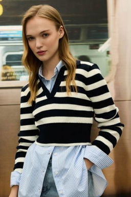 Coool Slim Fit Dar Kesim Polo Yaka Cizgili Triko Kazak