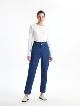 Beli Lastikli Slouchy Fit Kad?n Jean Pantolon