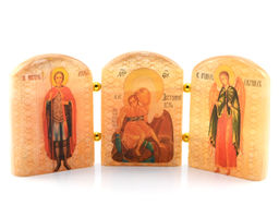 Икона из селенита триптих №10 "Б.М.Достойно есть с Архангелами" 135*65мм Радуга камня