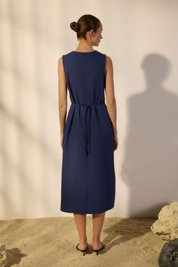 Trendyolmilla Lacivert Kusakl? Keten Kar?s?ml? Midi Dokuma Gomlek Elbise TWOSS25EL00651  фото 8