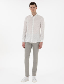 Haki Slim Fit Yazl_k Kanvas Pantolon