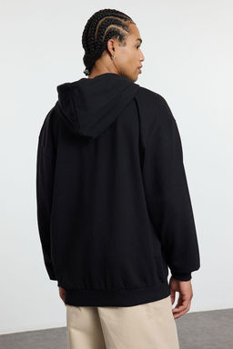 TRENDYOL MAN Siyah Oversize/Genis Kesim Aslan Nak?sl? Ici Polarl? Kapusonlu Sweatshirt TMNAW25SW00165 - Trendyolmilla фото 6
