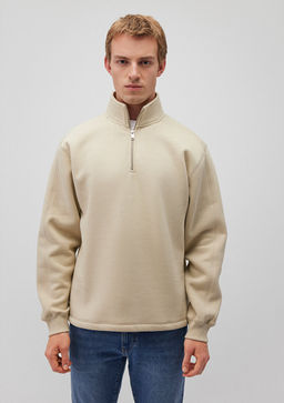 Dik Yaka Bej Sweatshirt - Mavi фото 3