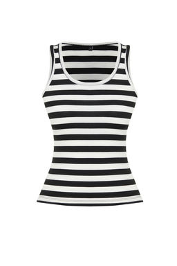 Siyah Cizgili Fitted Vucuda Oturan Havuz Yaka Fitilli Esnek Orme Atlet TWOSS24AL00033