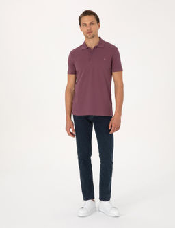 Mor Slim Fit %100 Pamuk K_vr_lmaz Polo Yaka Basic Ti__rt