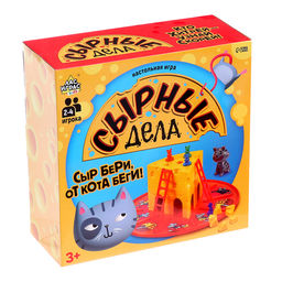 Настольная игра-бродилка «Сырные дела»: кубик, фишки-мышки, кот, сырные кусочки, 2-4 игрока, 3+