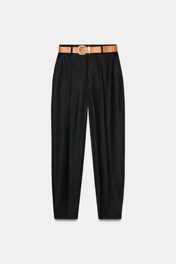 PANTAL?N CON LINO PINZAS CINTUR?N / Negro