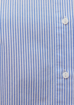Cizgili Mavi Crop Poplin Gomlek