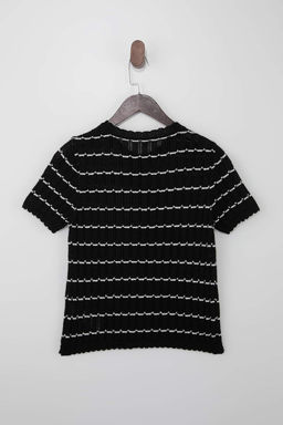 Siyah Pamuklu Cizgili Bisiklet Yaka Triko Bluz TWOSS26BZ00130