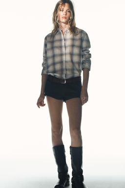 TRF HIGH-WAIST DENIM MINI SHORTS