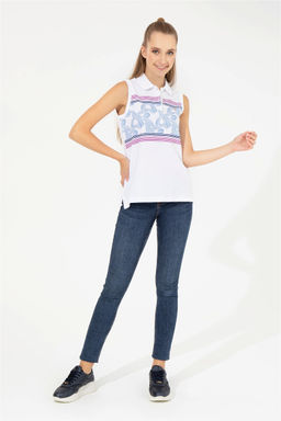 Женская фиолетовая футболка без рукавов с воротником-поло Неожиданная скидка в корзине - U.s. polo assn фото 3