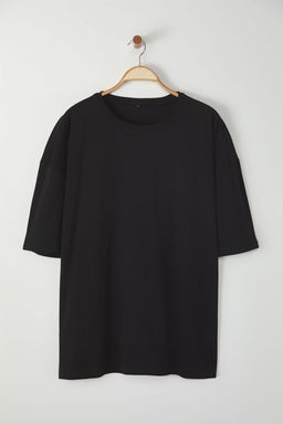 TRENDYOL MAN Buyuk Beden Siyah Oversize/Genis Kesim Sanatsal S?rt Bask?l? Orme T-Shirt TMNSS25BF00020 - Trendyolmilla фото 4