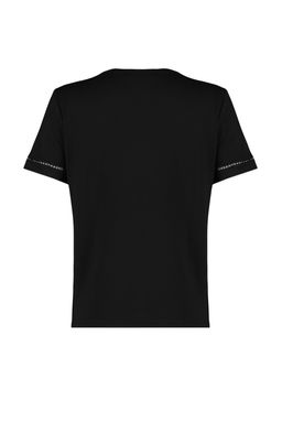 Siyah %100 Pamuk Isleme Detayl? Basic Bisiklet Yaka Orme T-Shirt TWOSS23TS00012