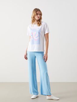 Bisiklet Yaka Bask?l? Kad?n Ti??rt