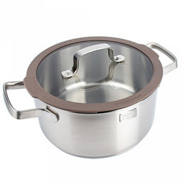 Кастрюля из нержавеющей стали "Experience" 2,9л, д20см, h10,3см, s0,6мм, дно д18,7см, s4мм, стеклянная крышка с широким силиконовым ободом и сливом, пароотовод, капсулированное дно, полировка внешняя - матовая, внутренняя - матовая, ручки из нержавею