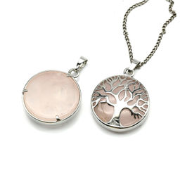 Подвеска Дерево двухсторонняя в металле с розовым кварцем 27*27мм