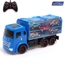 Грузовик радиоуправляемый Автовоз, с 5 машинками, работает от аккумулятора, цвет синий