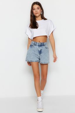 Ac?k Mavi Yuksek Bel City Boy Denim Sort TWOSS23SR00199