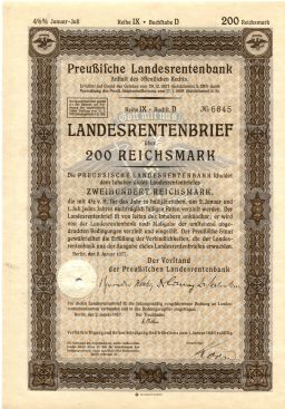 Облигация 4,5% 200 рейхсмарок 1937 года Германия