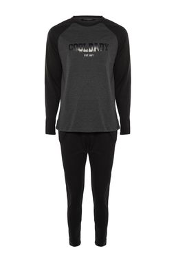 TRENDYOL MAN Siyah-Antrasit Regular Fit Bask?l? Reglan Kol Orme Pijama Tak?m? TMNAW23PT00032 - Trendyolmilla фото 16