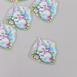 Цена за 5 шт. Декор для творчества акрил «Единорожка в косынке сладко спит на лужайке», 2.9×3×0.2 см