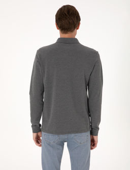 Antrasit Melanj Slim Fit K_vr_lmaz Polo Yaka Basic Pike Sweatshirt