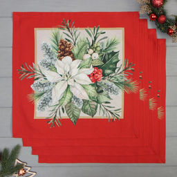 Набор новогодних салфеток Этель Рождественский венок, 40х40 см - 4 шт, хлопок, саржа