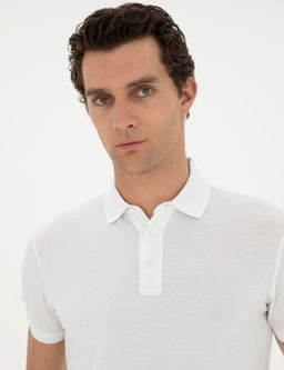 Beyaz Slim Fit Polo Yaka Merserize T-shirt