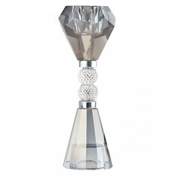 Подсвечник стеклянный "Гроза" h16см, чаша д4см, h2,5см, отвинчивающаяся, основание д5см, двухсторонний, 2 шарма с кристаллами, дымчатый, в коробке (Китай)