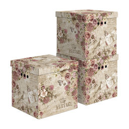 Короб картонный, квадратный, 31.5*31.5*31.5 см, набор 3 шт., VINTAGE FLOWERS, шт