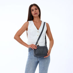 Сумка женская, среднего размера, кросс-боди, на молнии, 20×8.5×15 см, серая