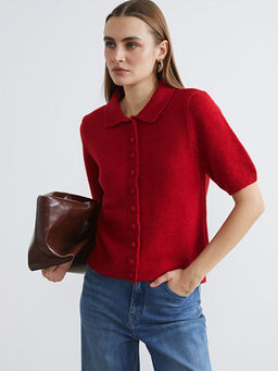 Kad?n Polo Yaka K?sa Kollu D??meli Triko H?rka