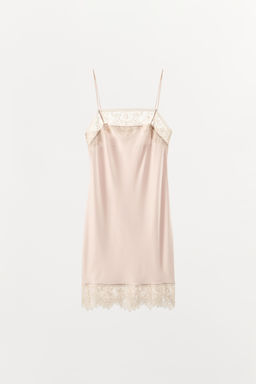 VESTIDO LENCERO SATINADO ENCAJE / Rosa pastel - Zara фото 4