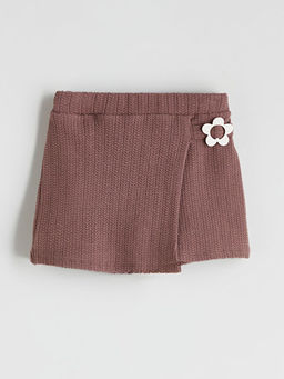 Beli Lastikli ?i?ek Detayl? K?z ?ocuk ?ort Etek