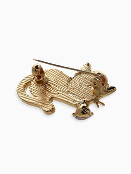 Брошь перламутровый "Котёнок" в наушниках, цвет белый в золоте