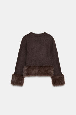 CONTRAST KNIT FAUX FUR CARDIGAN - Zara фото 6