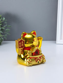 Маятник настольный антистресс от солнечной батареи «Золотой кот Манэки-нэко с домиком», 11.2×14.3×15.3 см