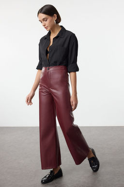 TRENDYOLMILLA Siyah Suni Deri Wide Leg Cep Detayl? Orme Pantolon TWOAW24PL00103 фото 2