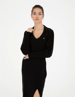 Siyah Regular Fit Triko Elbise