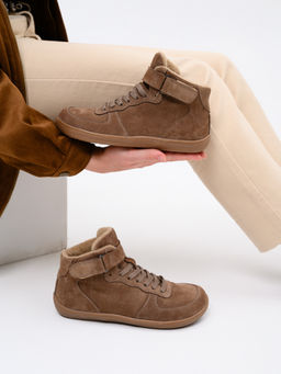 Кеды босоногие женские демисезонные 211.NATAbr.Серо-коричневая замша/Байка